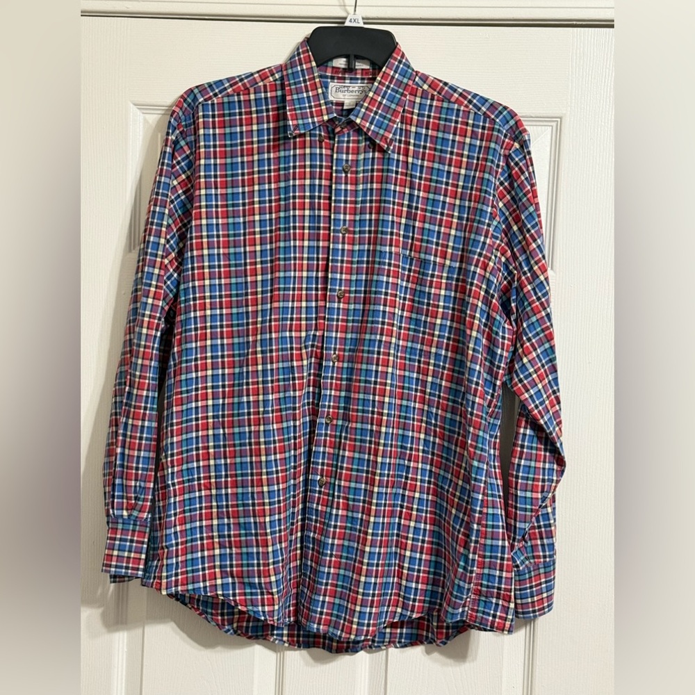 Burberrys of London Red and Blue Plaid Casual Shirt